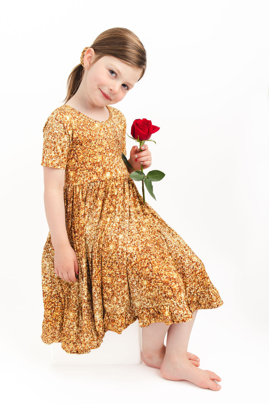 Gold Shimmer | Toddler & Girls Bamboo Ruffle Twirl Dress & Shorts