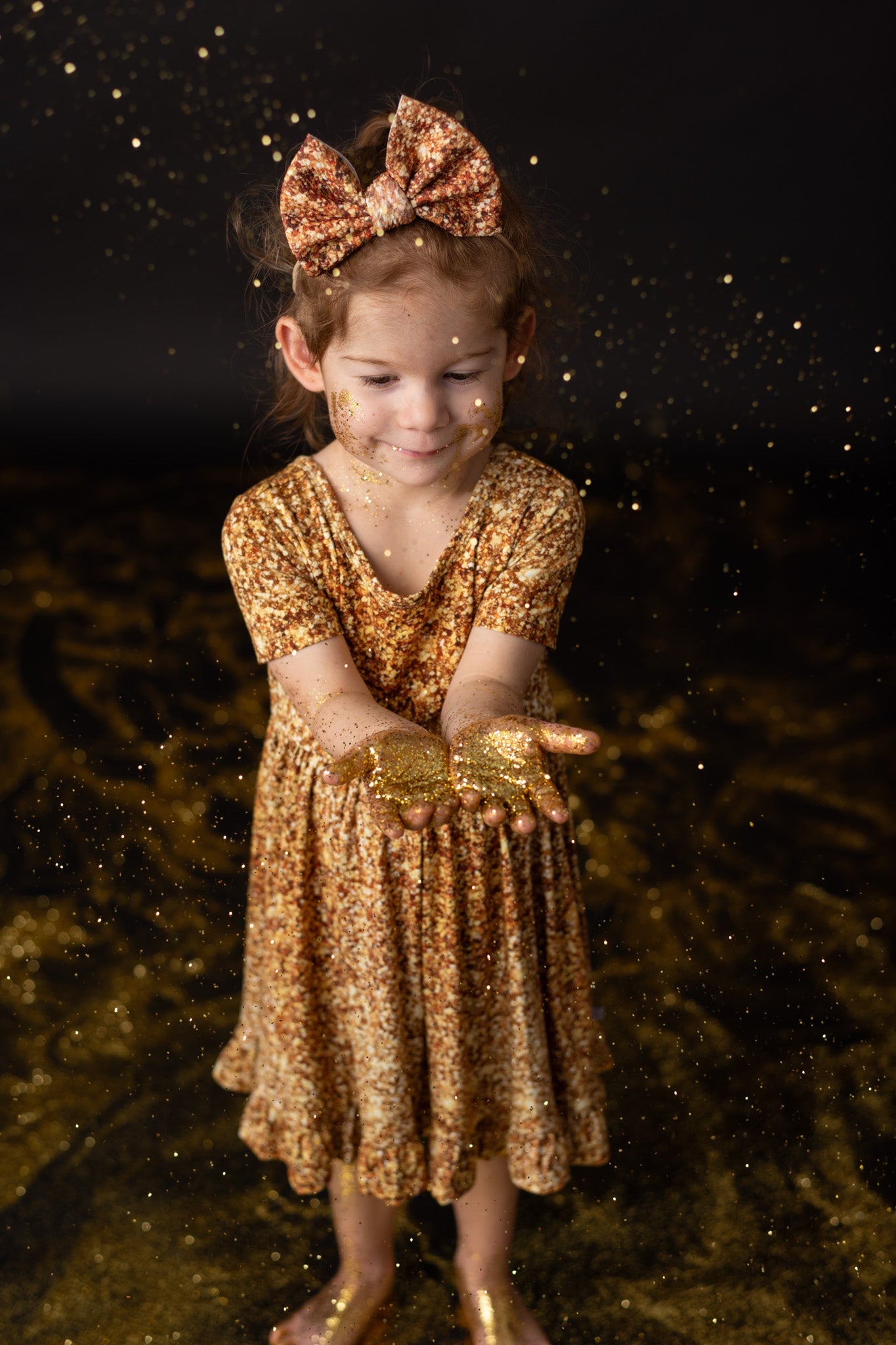 Gold Shimmer | Toddler & Girls Bamboo Ruffle Twirl Dress & Shorts