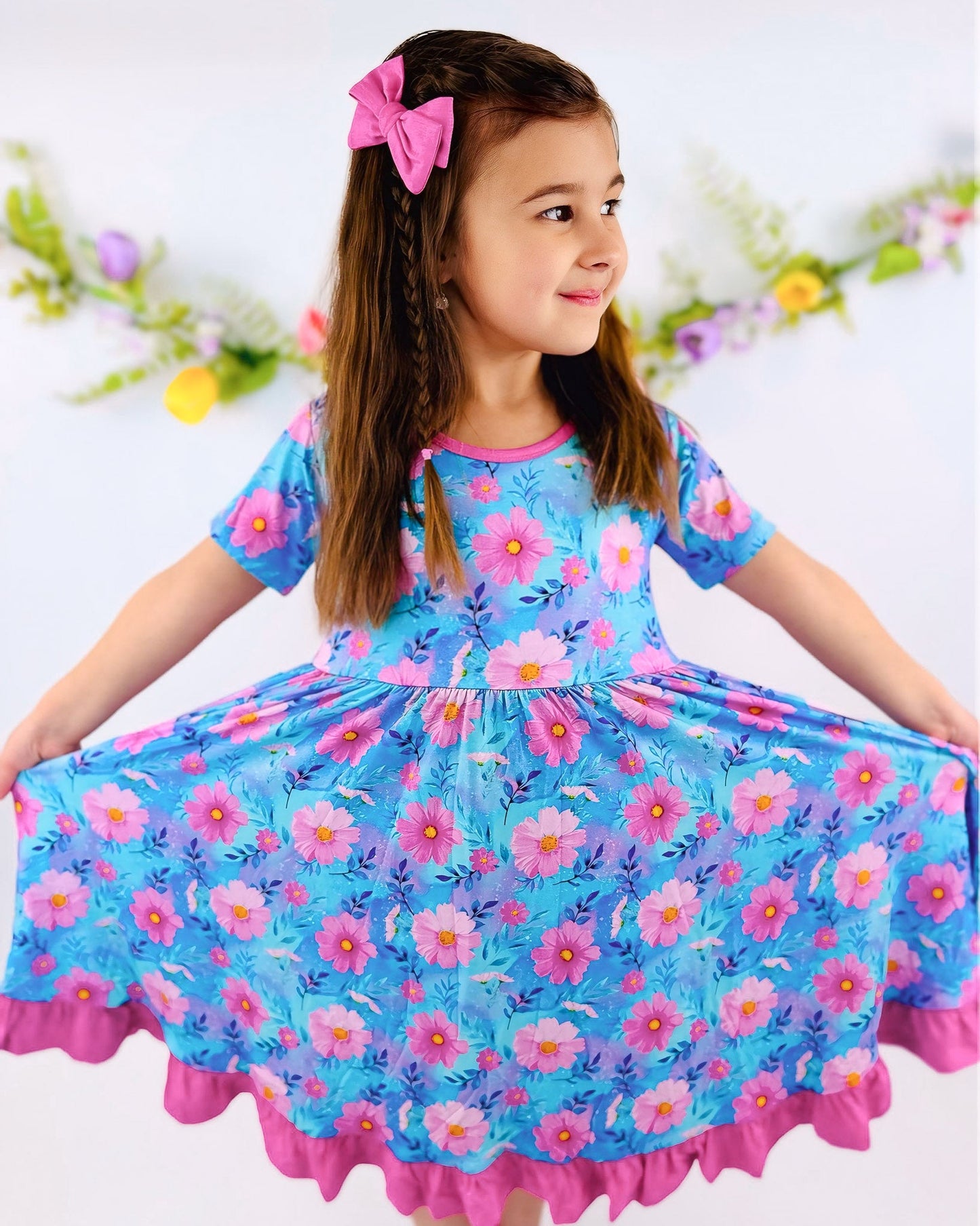 Dreamy Cosmos | Toddler & Girls Bamboo Ruffle Twirl Dress & Shorts