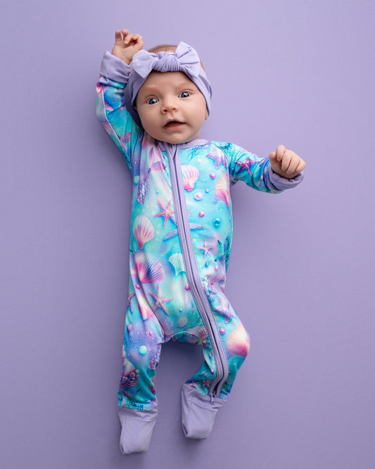 Magical Mermaid Shells | Convertible Bamboo Zipper Baby Pajamas