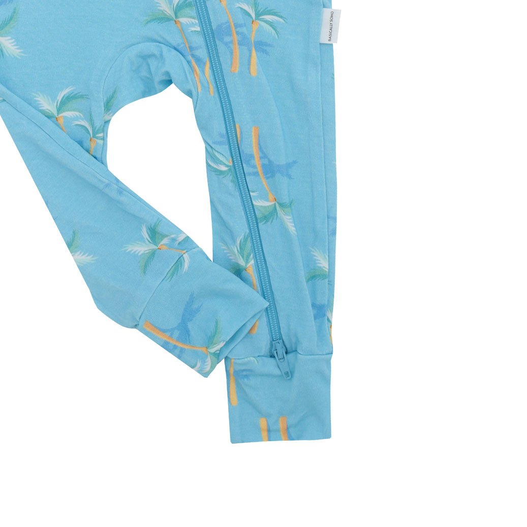 Miami Palm Tree Blue Zippered Romper