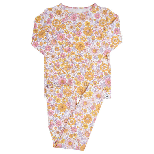Retro Vintage Flowers Big Kid Pajama Set