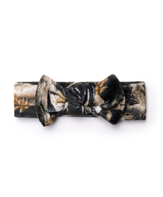 Plush Black Tree Camo Headband Bow