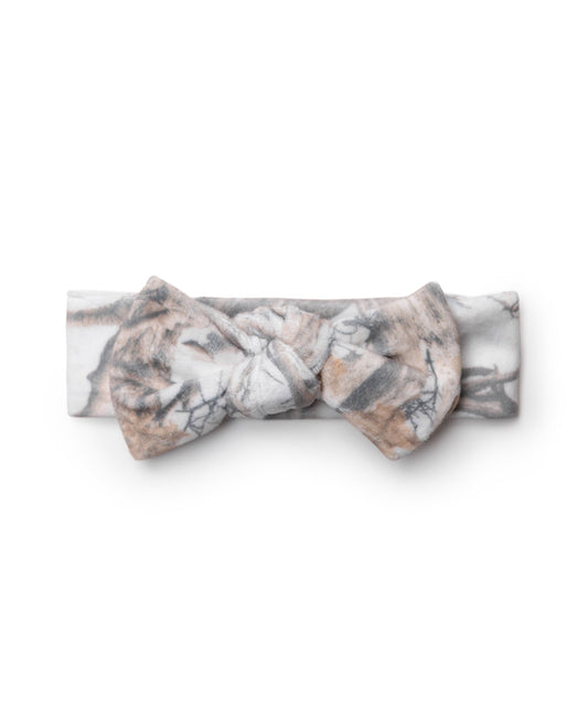 Plush White Tree Camo Headband Bow