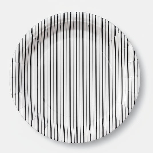 Black and White Fine Stripes Plates (Set of 8)