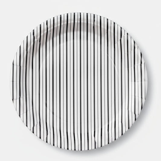 Black and White Fine Stripes Plates (Set of 8)