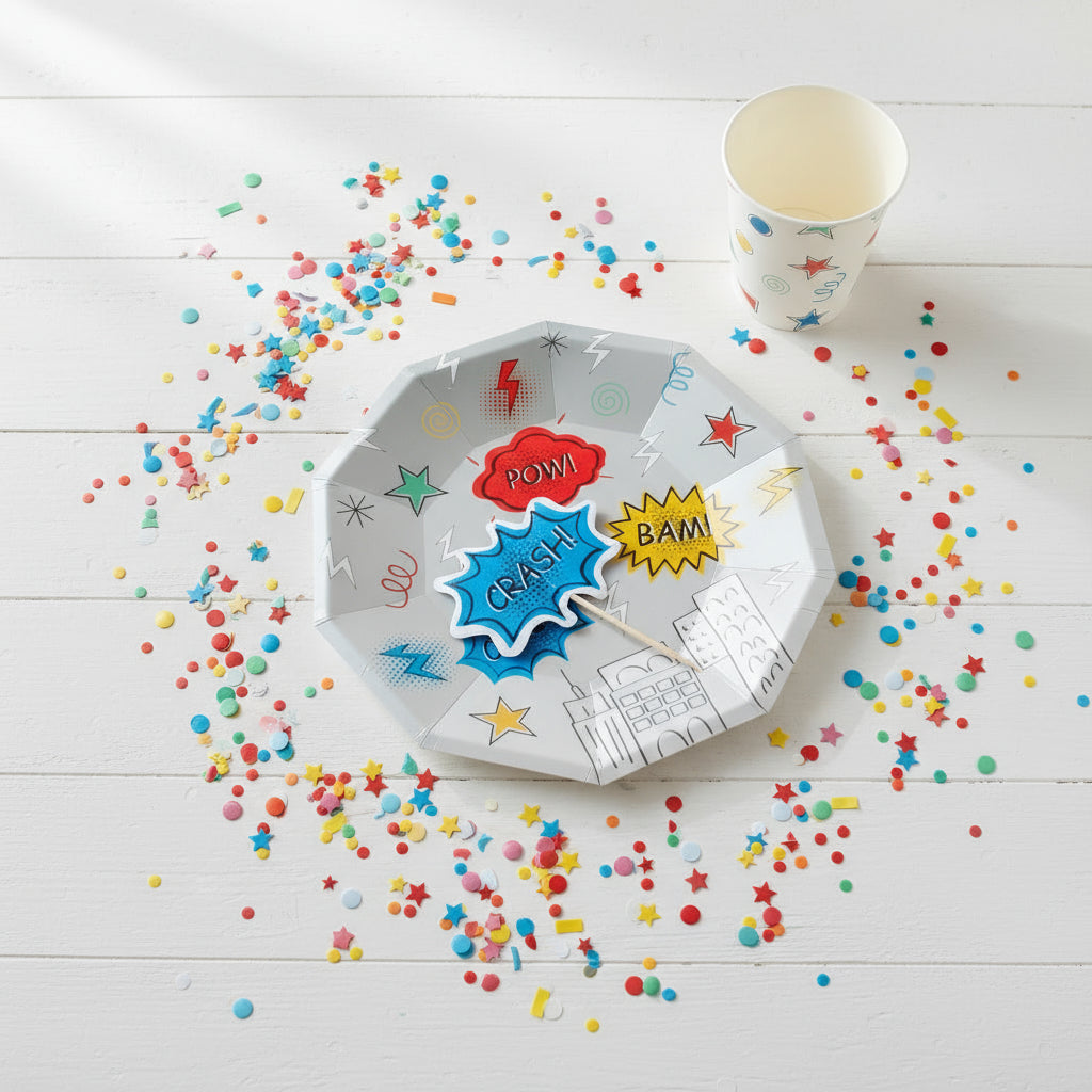 Superhero Small Plates 7" (Set of 8) – Boys Birthday Party Supplies