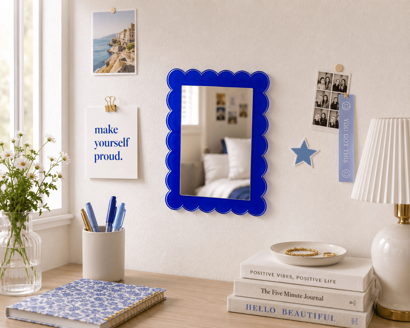 Blue Acrylic 11" x 13" Scallop Mirror