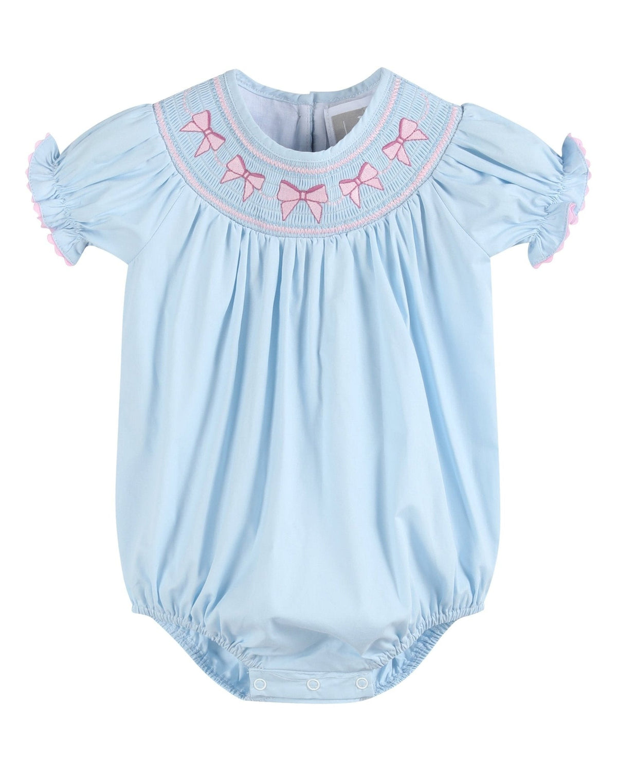 Blue and Pink Bow Smocked Bubble Romper