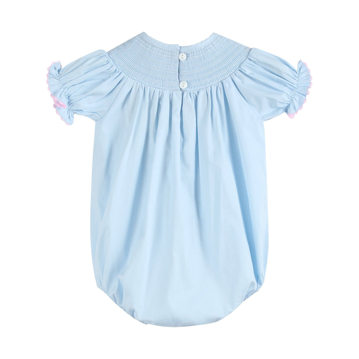 Blue and Pink Bow Smocked Bubble Romper