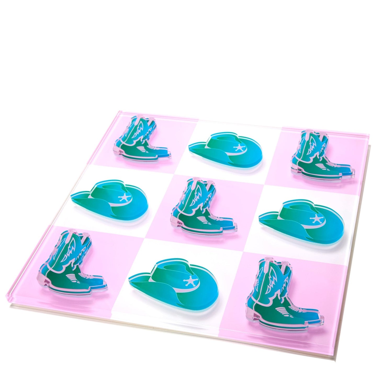 Blue Cowboy Hat & Boot Acrylic Tic Tac Toe