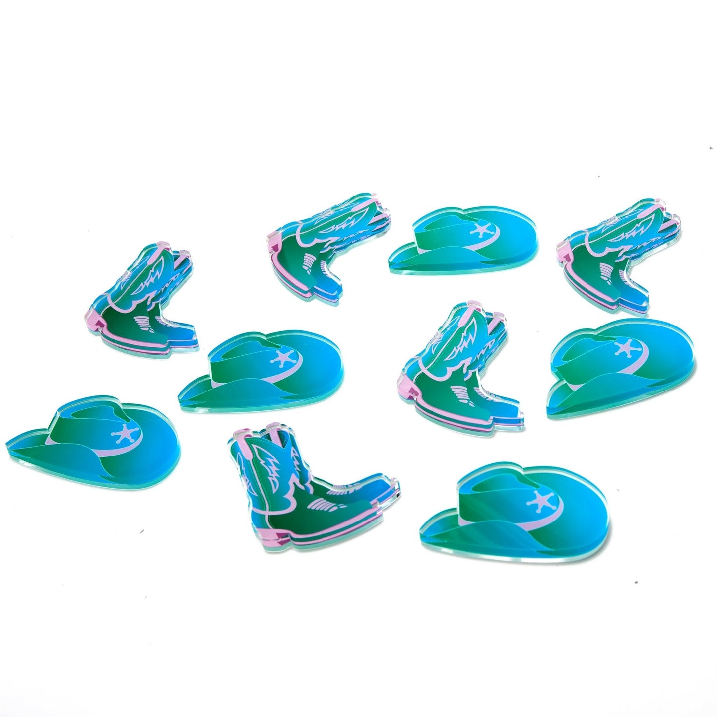 Blue Cowboy Hat & Boot Acrylic Tic Tac Toe