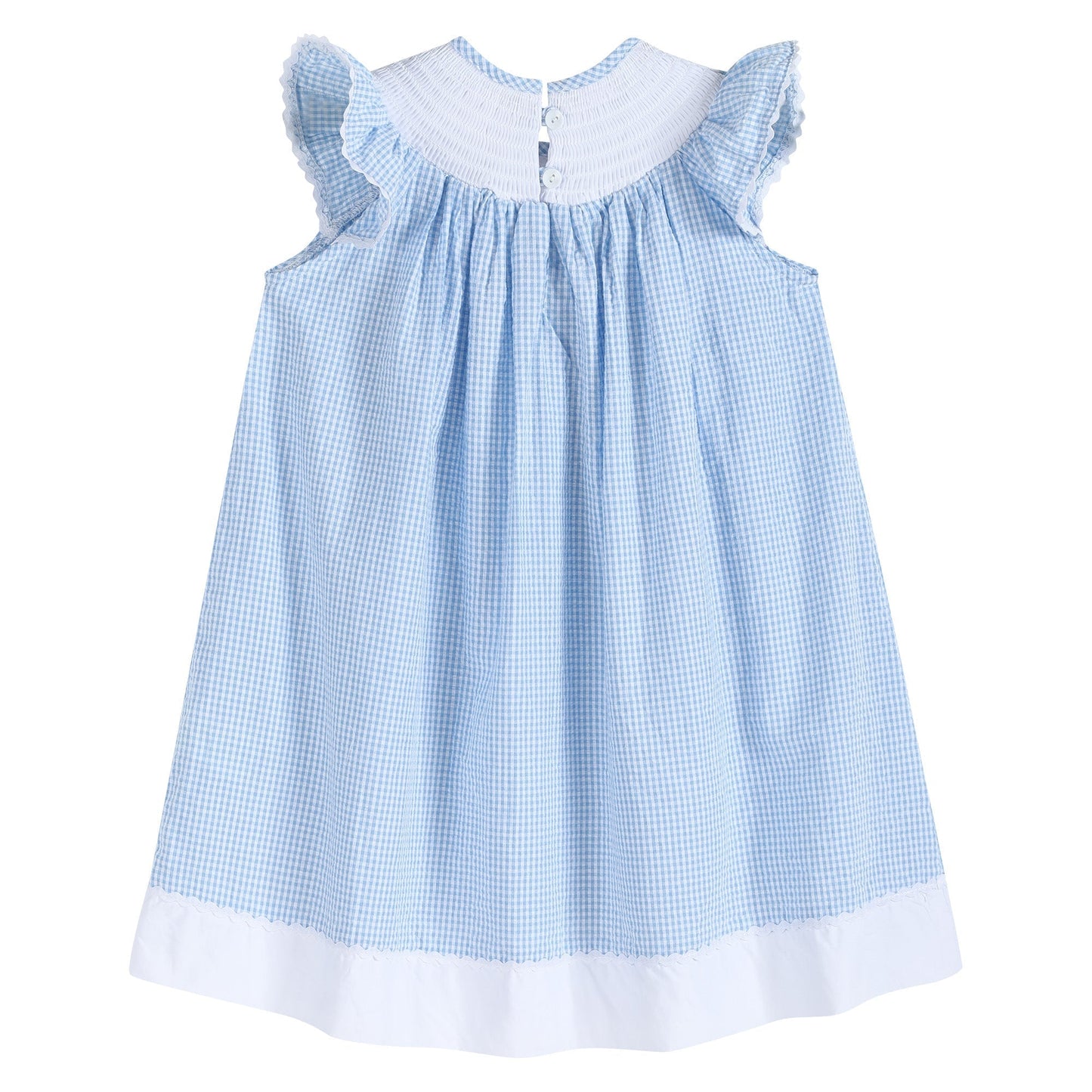 Blue Gingham Bunny Smocked Bishop Dress