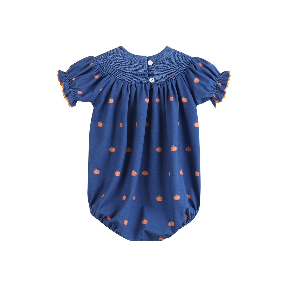 Blue Pumpkin Print Knit Smocked Bubble Romper