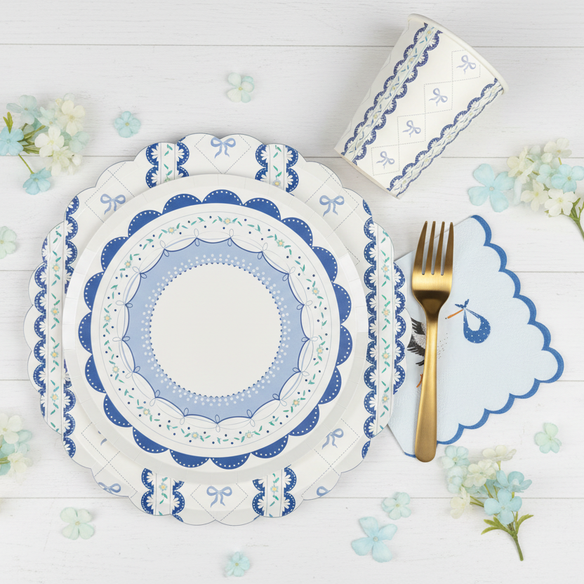 Blue Baby Shower Party Supplies Kit – Boy Baby Shower Tableware | Plates, Cups, Napkins | Party in a Box