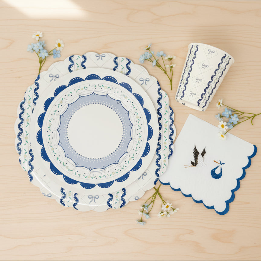 Blue Baby Shower Party Supplies Kit – Boy Baby Shower Tableware | Plates, Cups, Napkins | Party in a Box