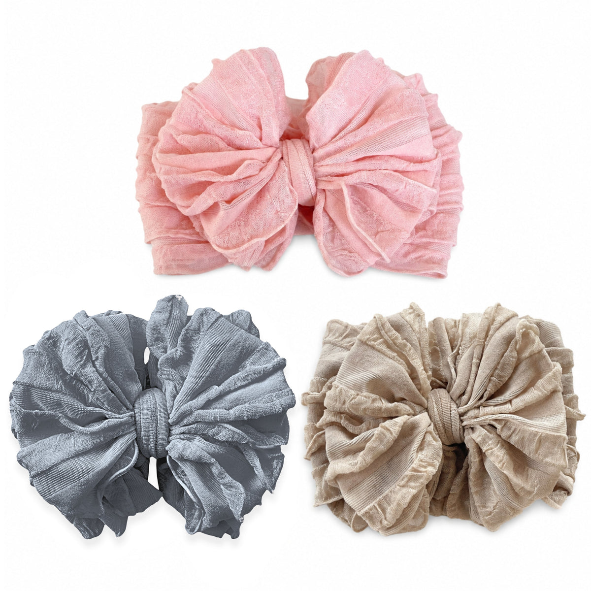 Neutral | Signature Ruffled Baby Headband Set of 3