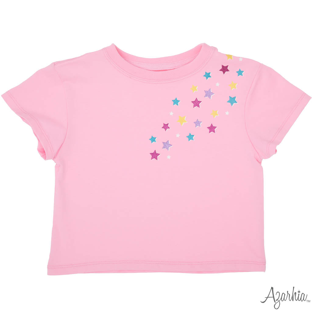 Girls Glitter Falling Stars Pink Boxy Tee | Kids Boutique Top | Bossier City Boutique