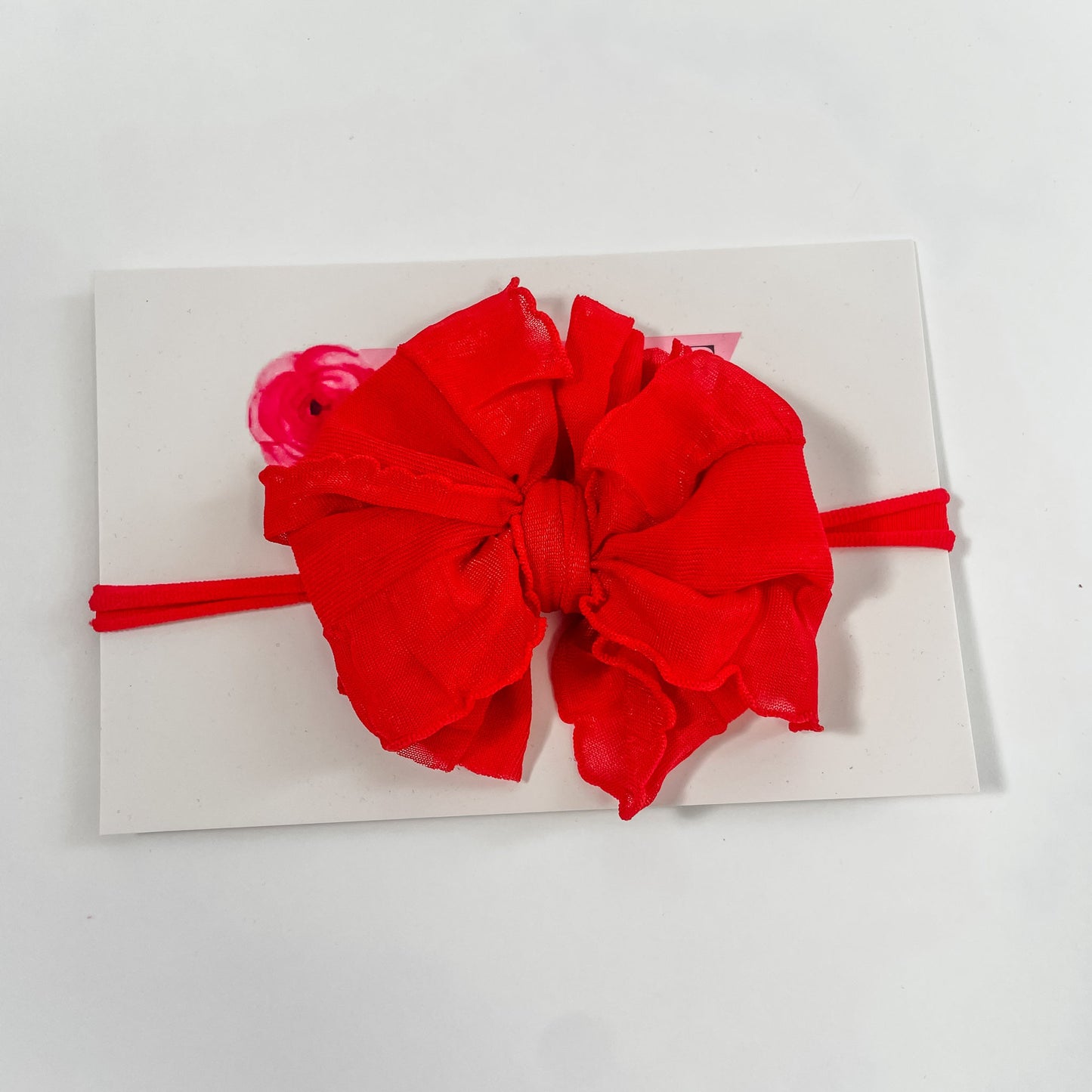 Bright Red | Skinny Mini Nylon Ruffled Baby Headband