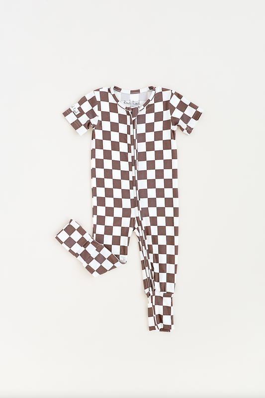 BAMBOO - BRONZE CHECKERED SHORT SLEEVE ONESIE