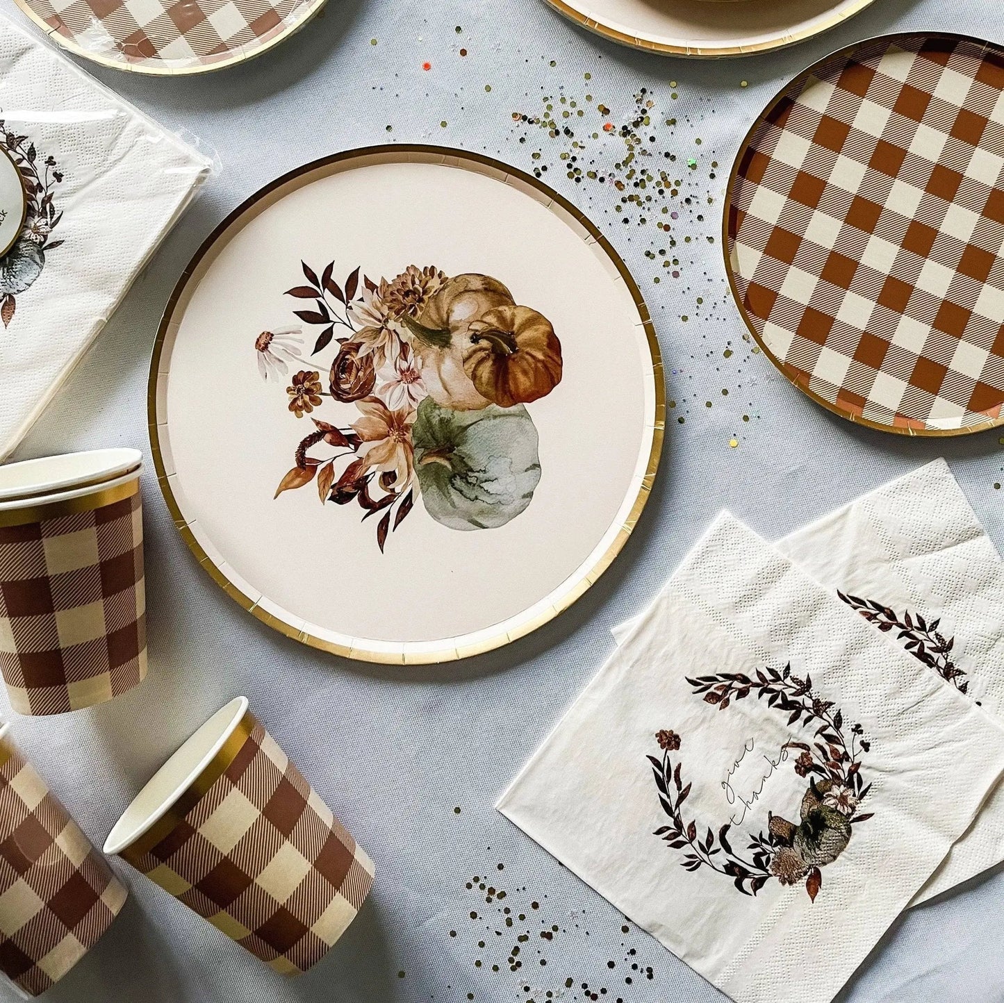 Brown Gingham Fall Plaid Disposable Cups