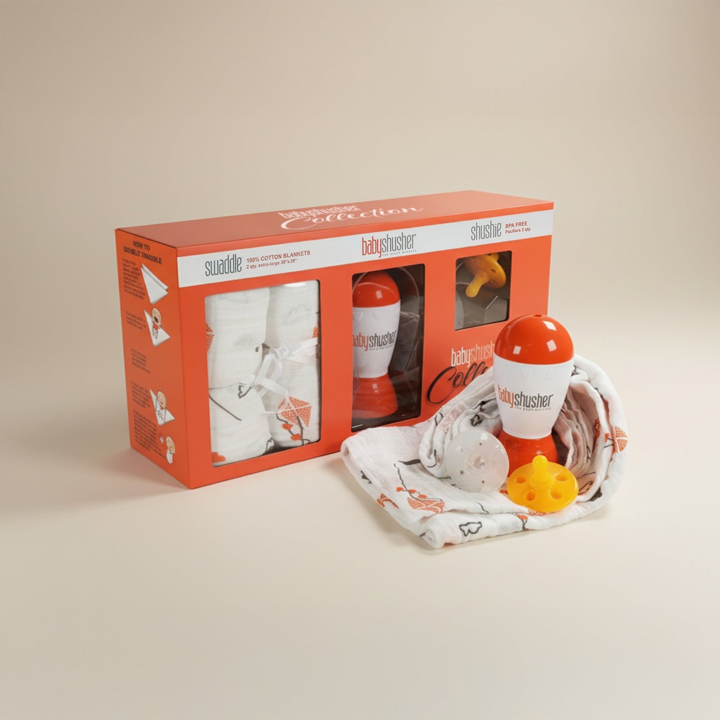 Baby Shusher Collection Gift Set – Sound Machine, Silicone Pacifiers & Muslin Swaddles for Newborns