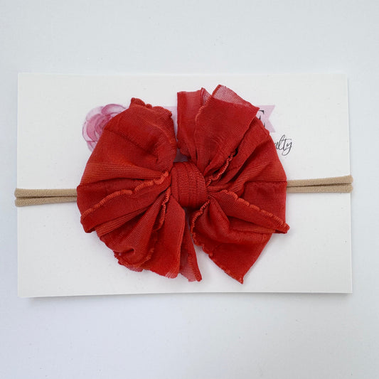Burnt Orange | Skinny Mini Nylon Ruffled Baby Headband