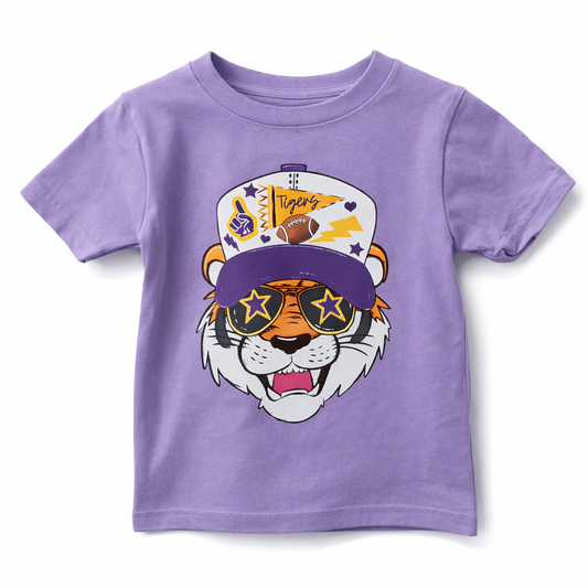 Cool Cat Purple Tiger Game Day Graphic Tee