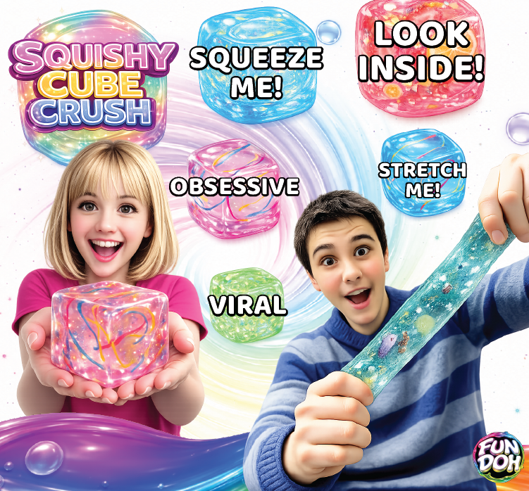 Fun Doh Squishy Charm Cube Sensory Fidget Toy – Assorted Styles