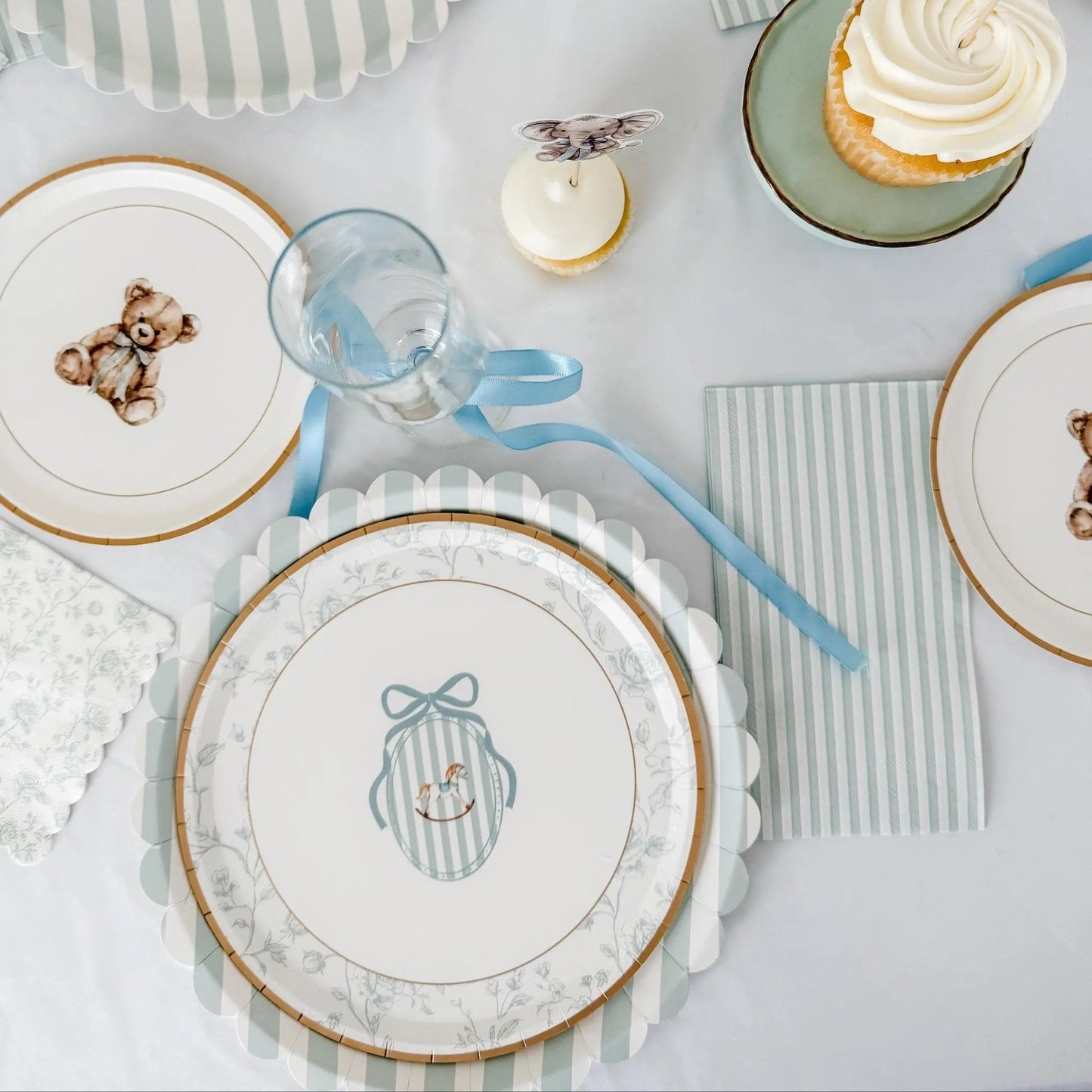 Baby Shower Toile Light Blue Salad Plate, 12pcs