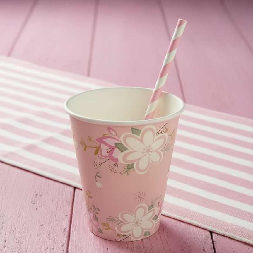 Pink Flowers Cups (Set of 8)