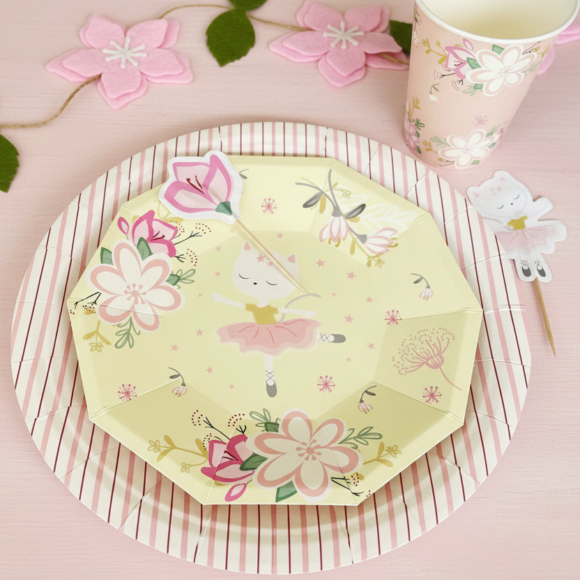 Cat Ballerina Small Plates 7" (Set of 8) – Girls Dance Birthday Party Supplies