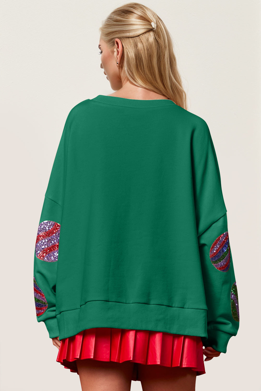 Green Sequin Ornament Christmas Sweatshirt | Holiday Sequin Pullover