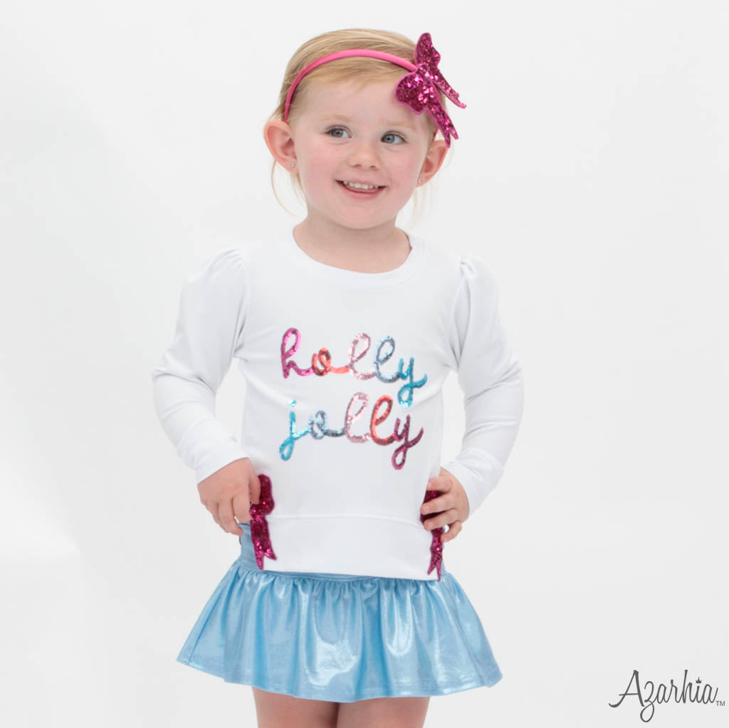 Sequin Holly Jolly Sweatshirt with Hot Pink Bows – Girls Holiday Top