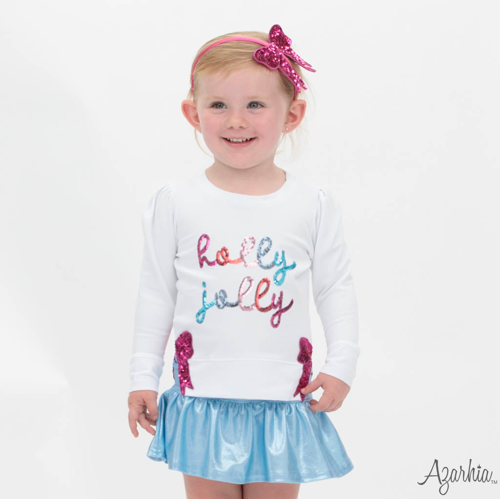 Sequin Holly Jolly Sweatshirt with Hot Pink Bows – Girls Holiday Top