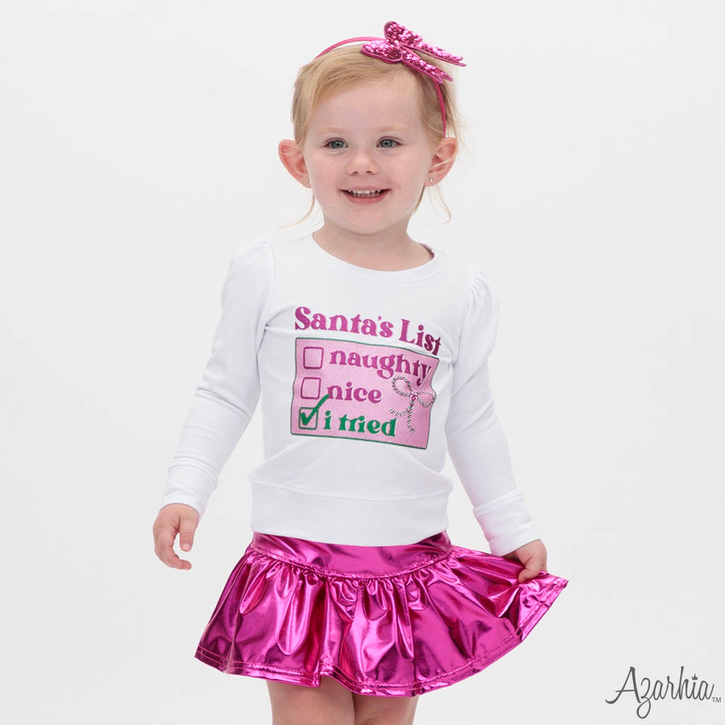 Santa’s List “I Tried” Sweatshirt – White Christmas Top for Girls