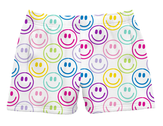 Azarhia Bright Smiley Faces Charlotte Shorts | Girls French Terry Shorts | Bossier City, LA