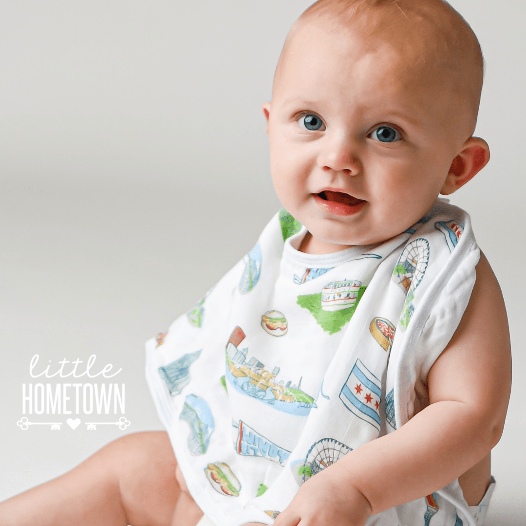 Chicago Flag Baby Gift Bundle Swaddle, Bib, and Onesie