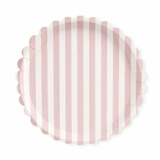 Classic Striped Pink Scalloped Dinner Plate, 12pcs