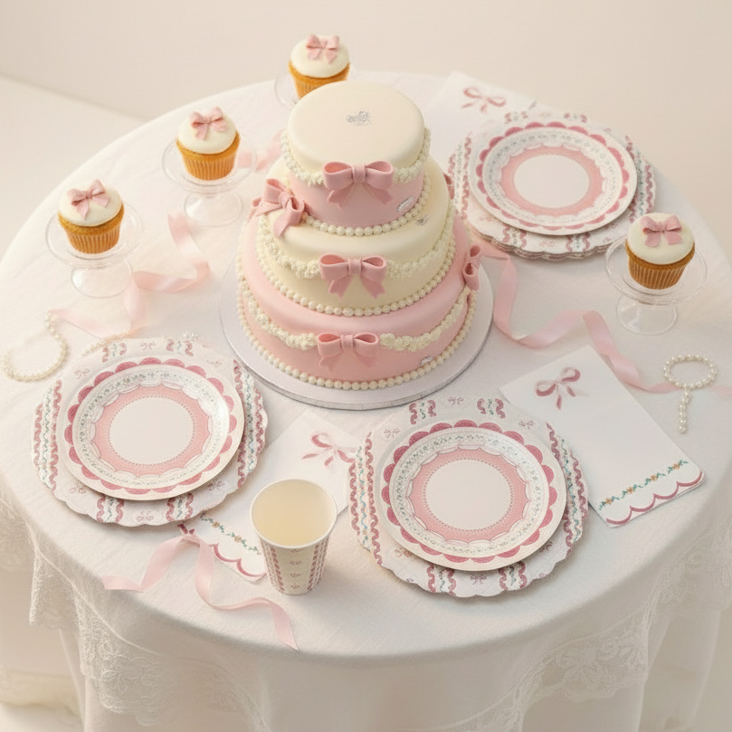 Pink Coquette Party Supplies Kit – Bow Aesthetic Birthday | Plates, Cups, Napkins | Party in a Box