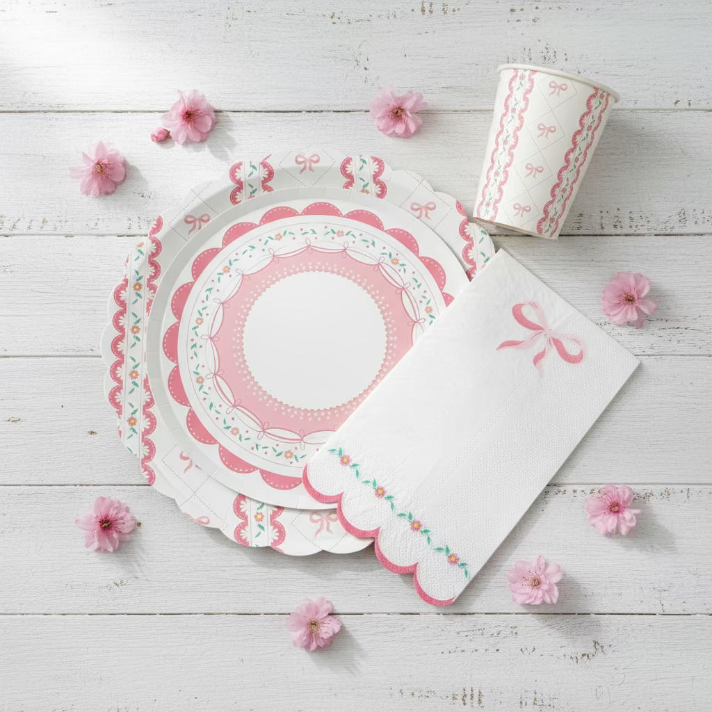 Pink Coquette Party Supplies Kit – Bow Aesthetic Birthday | Plates, Cups, Napkins | Party in a Box