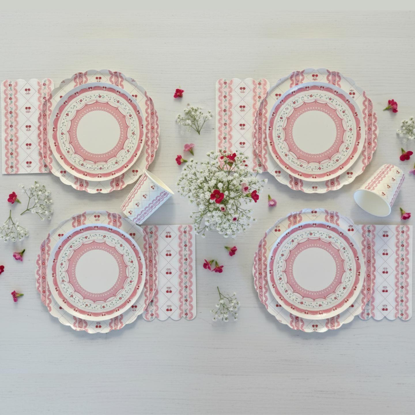 Cherry Coquette Party Supplies Kit – Red Cherry Bow Aesthetic | Plates, Cups, Napkins | Party in a Box