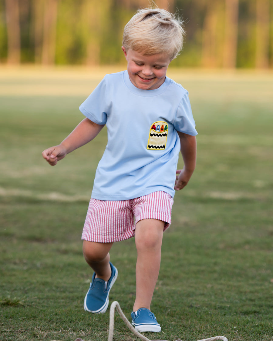 Crayon Pocket Red Seersucker Boy Shorts Set- FINAL SALE