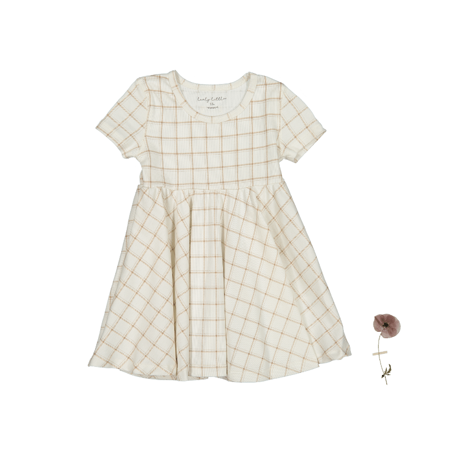 The Printed Short Sleeve Dress - Tan Grid