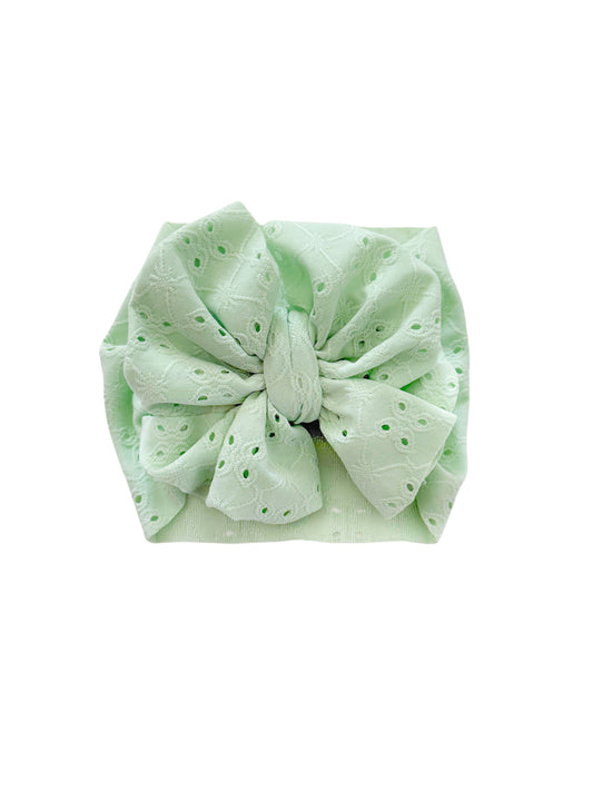 Eyelet Headwrap Bow- Mint