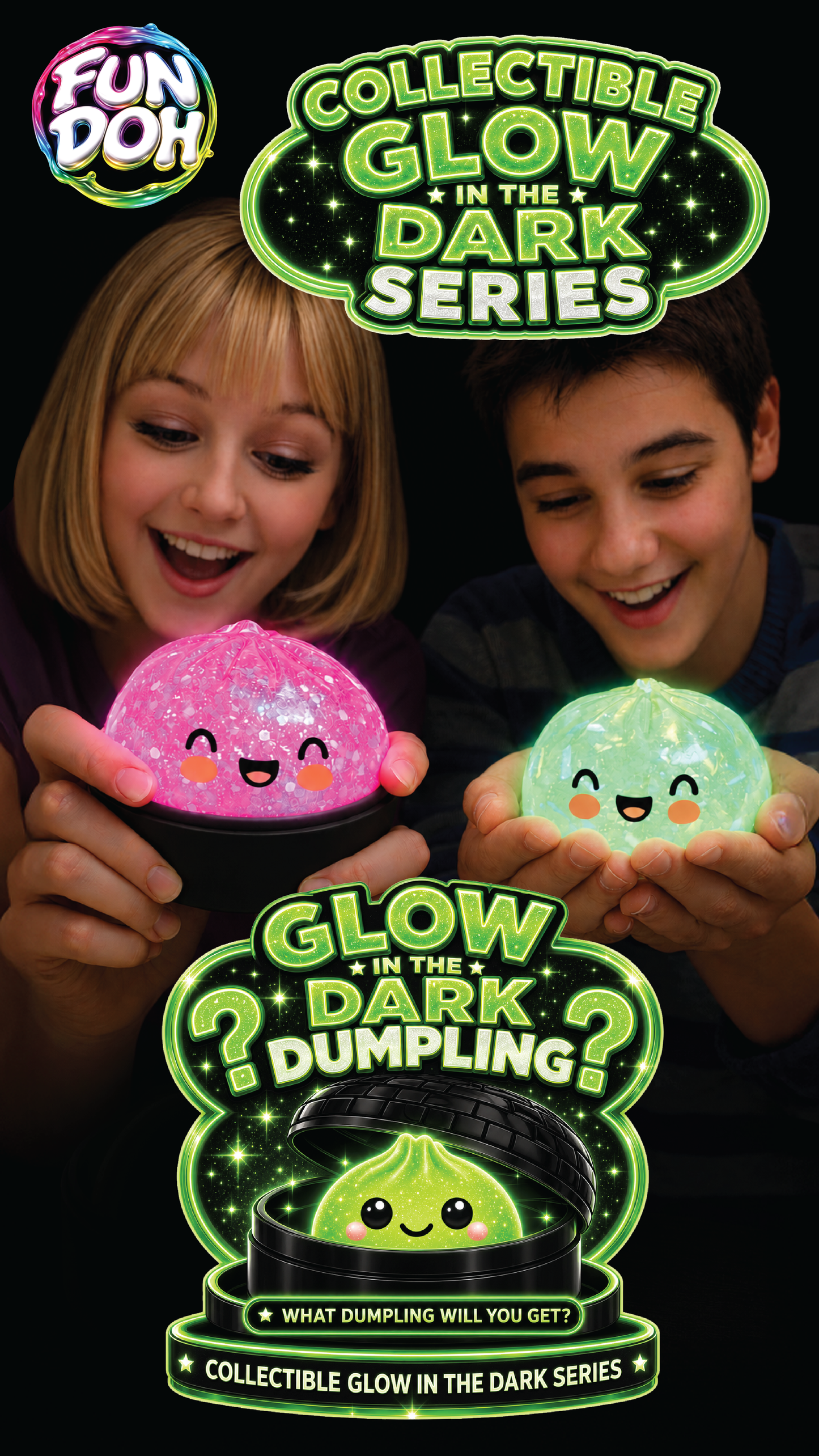 Fun Doh Collectible Glow-in-the-Dark Mystery Dumpling Squishy – Black Capsule