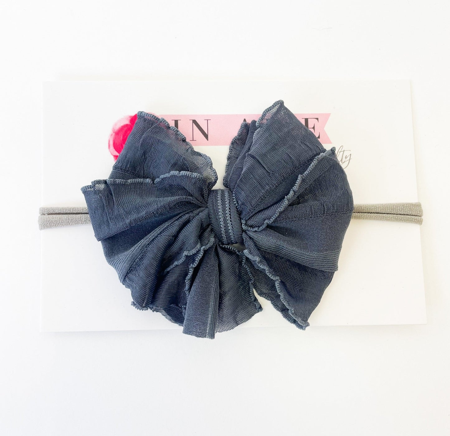 Skinny Mini Ruffled Headband- Dark Grey