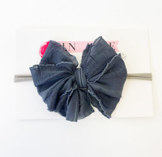 Skinny Mini Ruffled Headband- Dark Grey