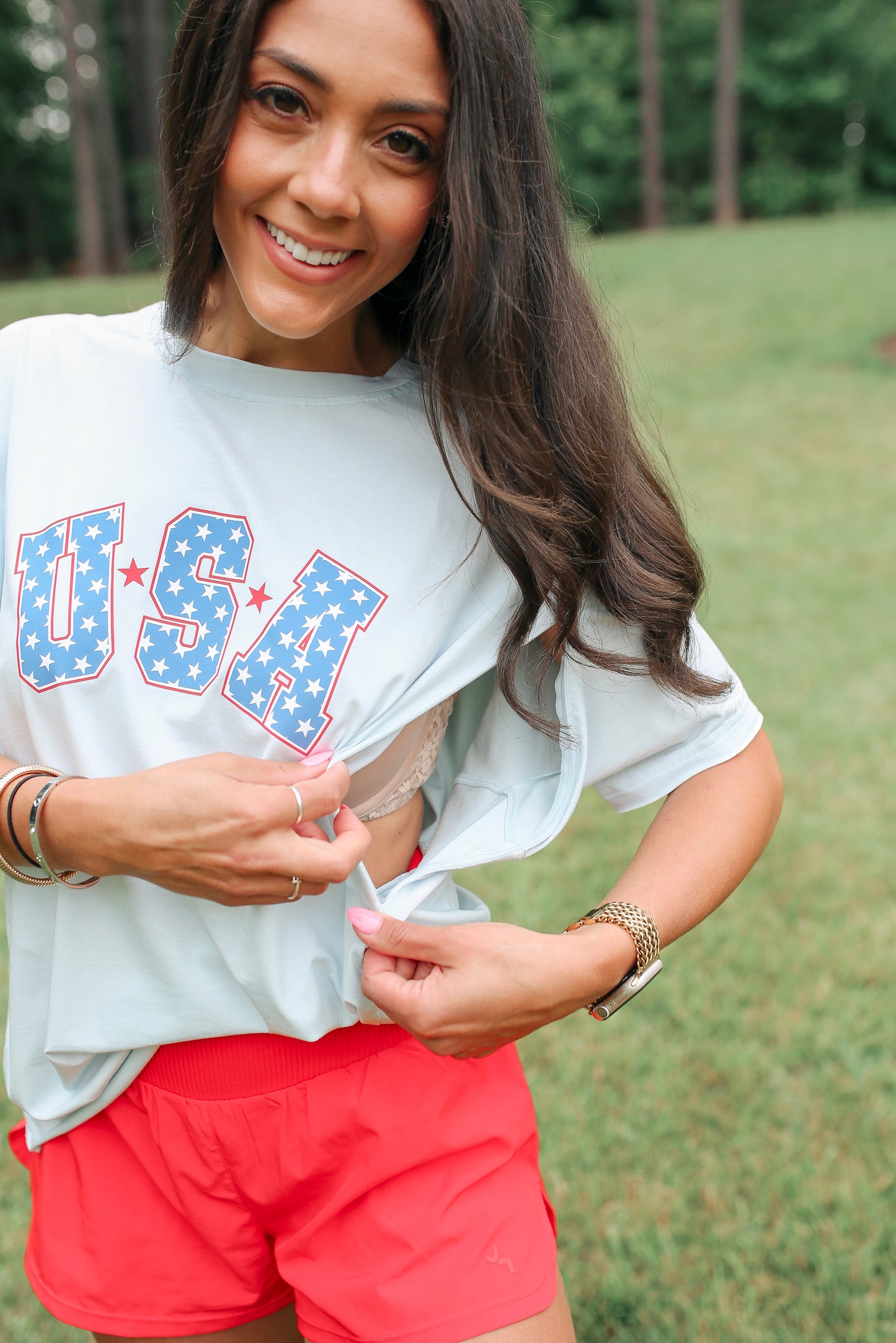 FINAL SALE Relaxed Fit Zip Breastfeeding Tee - Special USA Edition