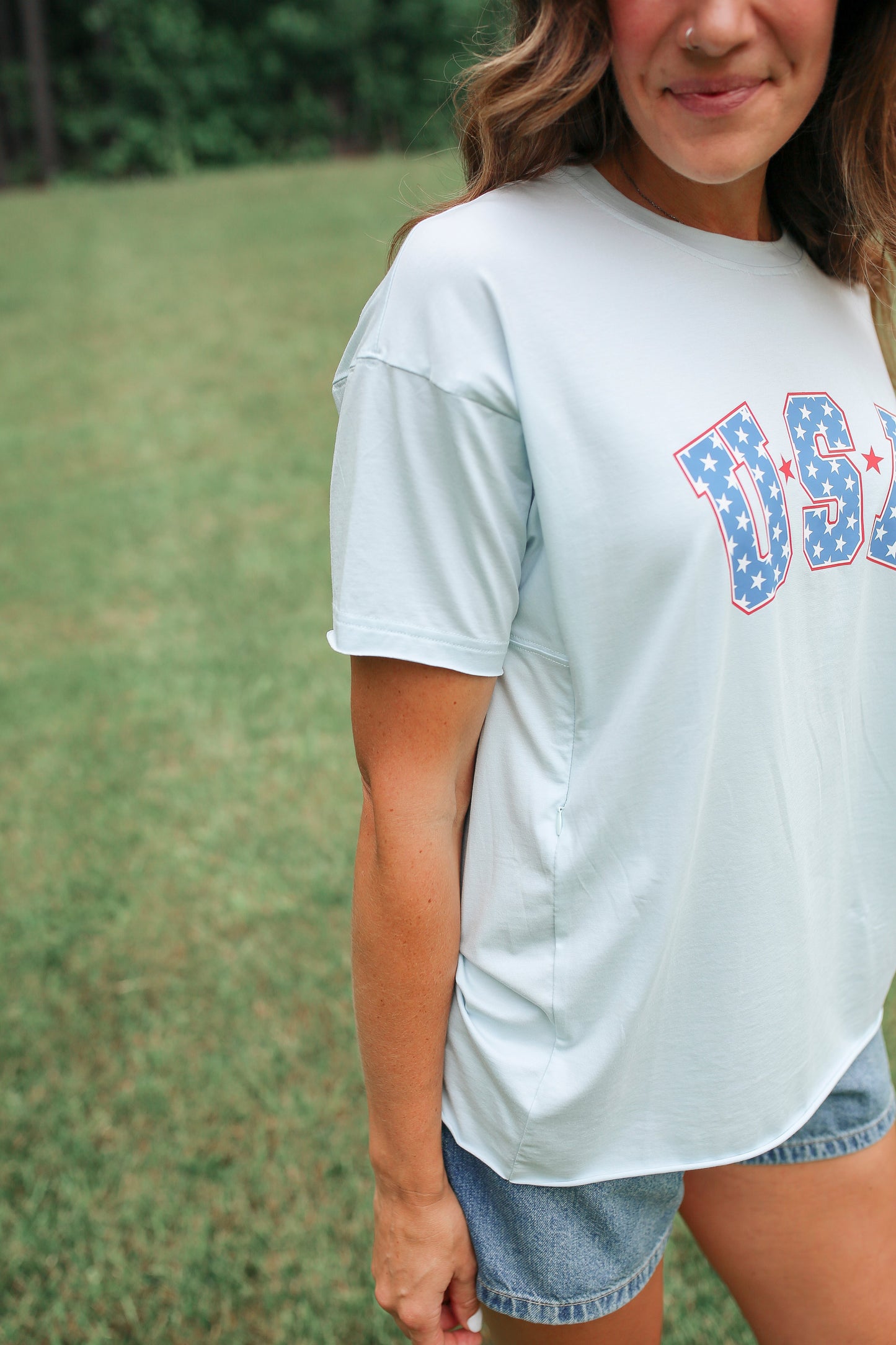 FINAL SALE Relaxed Fit Zip Breastfeeding Tee - Special USA Edition